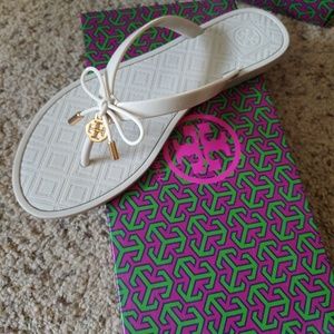 Tory Burch bow toe jelly flips